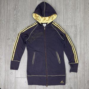 Adidas Long Graphic Hoodie Zip Up Jacket Sweatshirt Zipper Purple Yellow Gold M